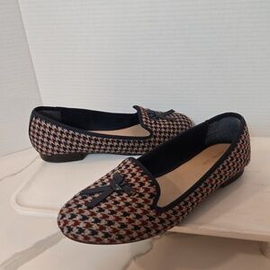 Charter Club Houndstooth Navy Burgundy Bow Tie Slip On Loafer Flats Womens 7.5